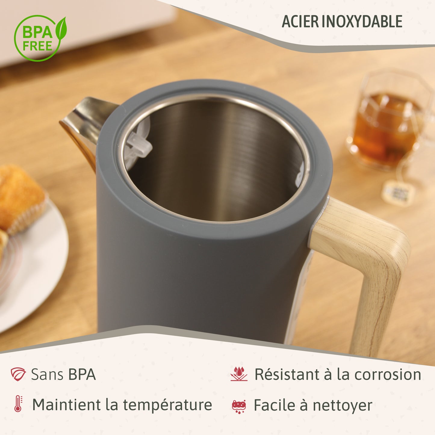 Briebe Nordic Hervidor Agua Eléctrico 1,7l Inalámbrico Ebullición Rápida, Libre De Bpa, Base De 360°, Kt1165gry, Gris_4