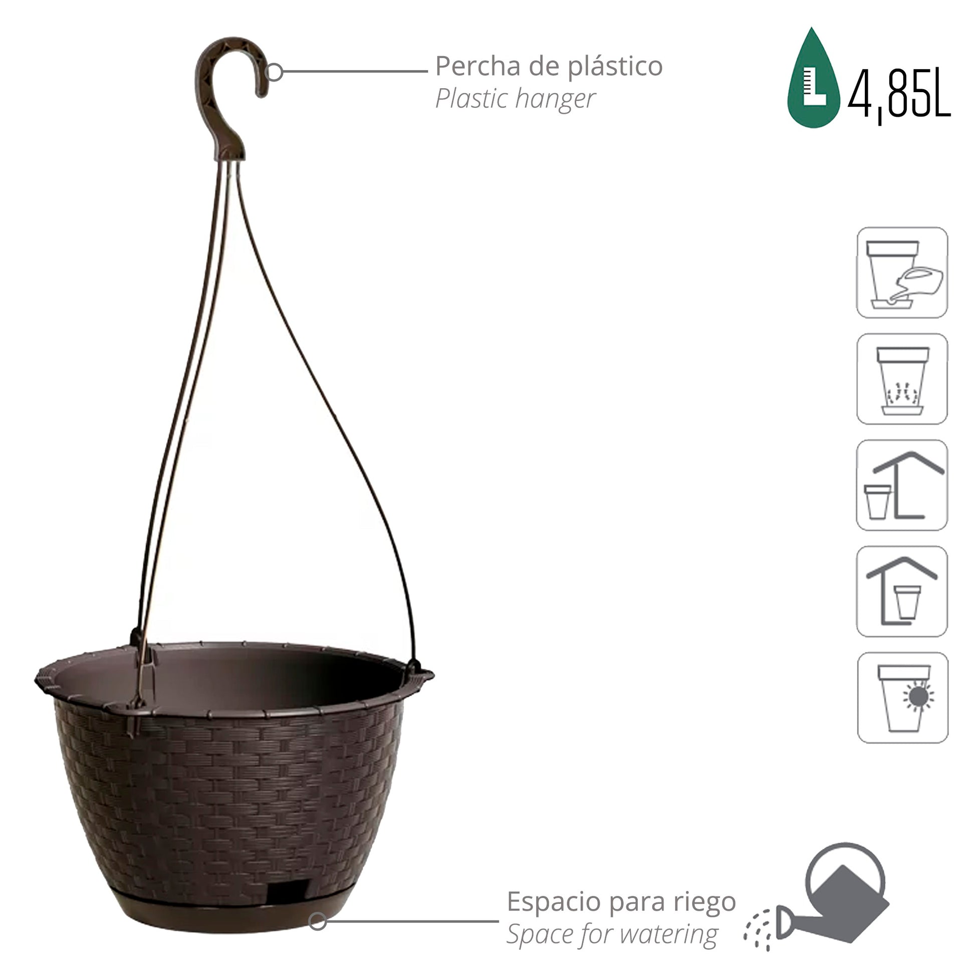 Macetero Colgante Ratolla Round W 4,85l., Dimensiones (mm) 243x243x160, Color Ocre Oscuro_2