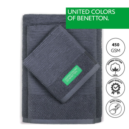 Set 3pcs Toallas De Baño (30x50+50x90+70x140cm) 450 Gsm 100%algodon Gris Oscuro Casa Benetton_1