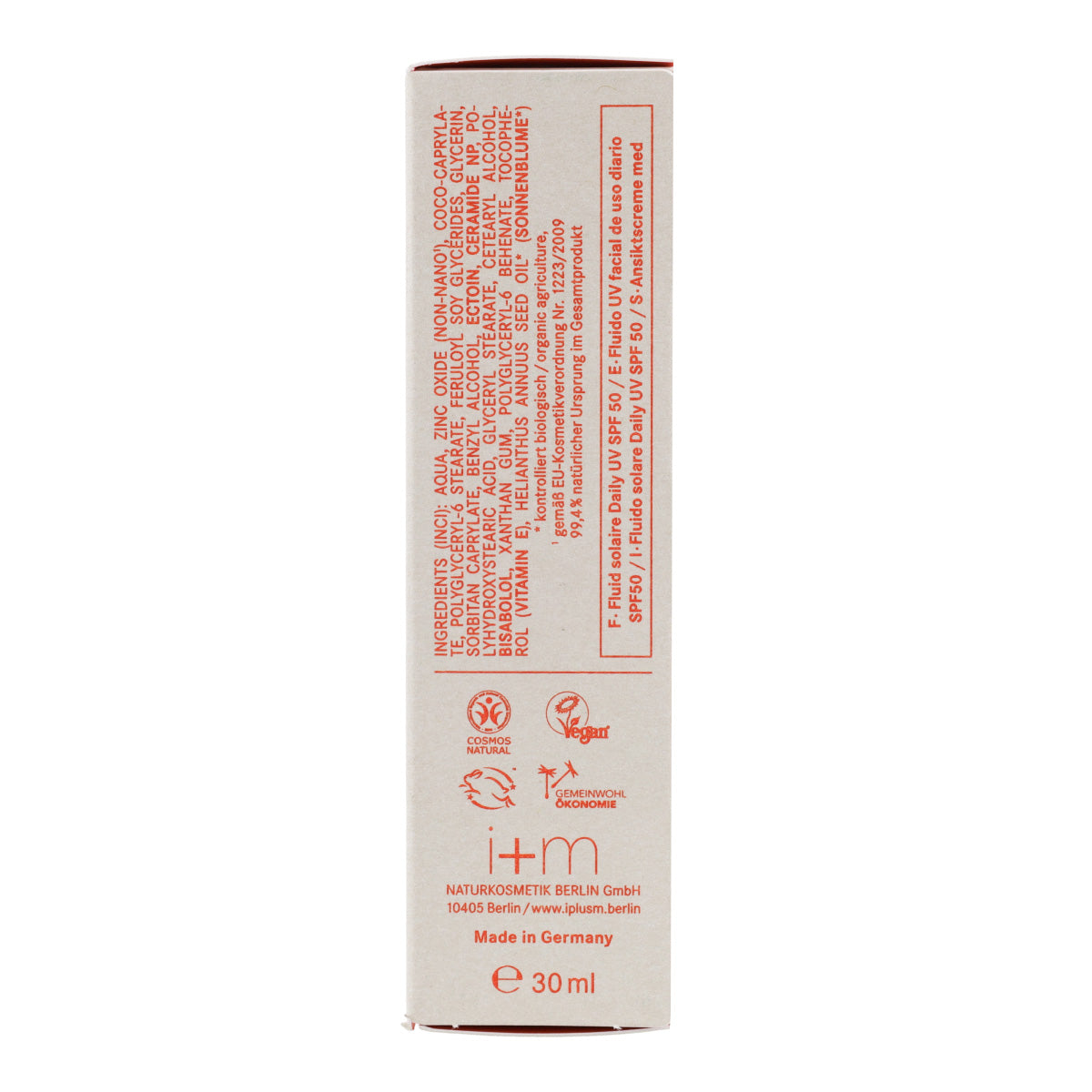 Fluido facial de uso diario UV SPF50 I+M 30 ml
