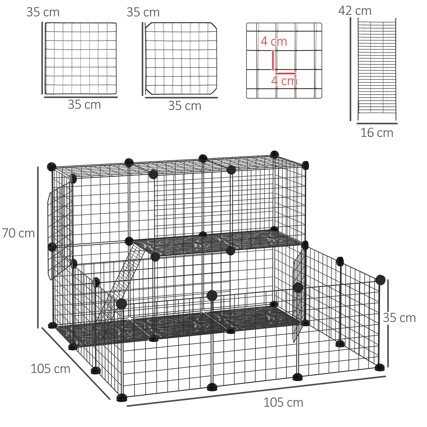 Pawhut Valla Para Animales Pequeños Diy Con 24 Paneles Para Conejos 105x105x70cm_2