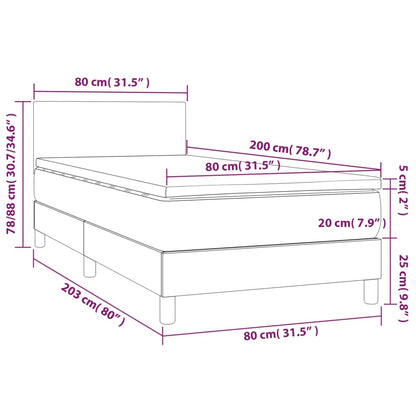 Cama Box Spring Y Colchón Led Cuero Sintético Gris 80x200 Cm / Vetonek_3