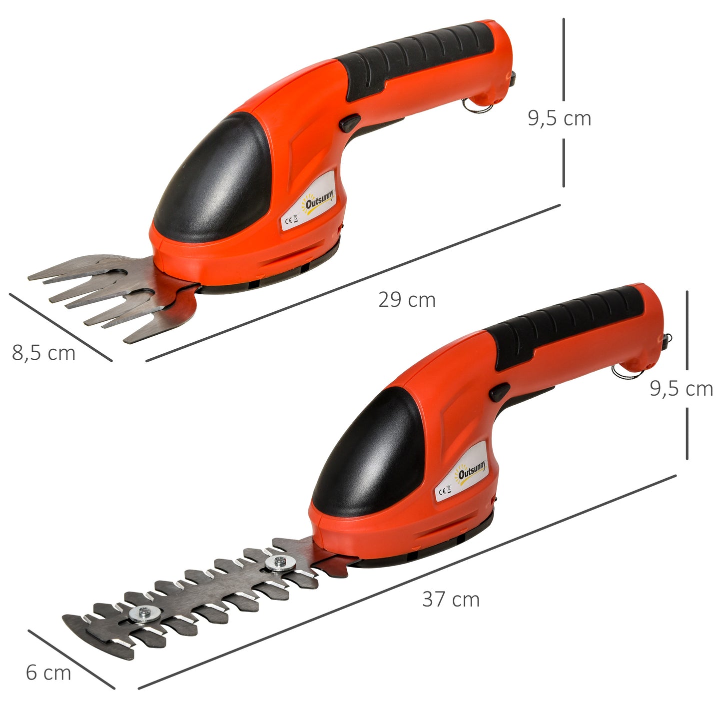 Outsunny Tijeras Cortacésped Arreglasetos 3.6v 2 Cuchillas Ancho Corte 12cm/8cm_2
