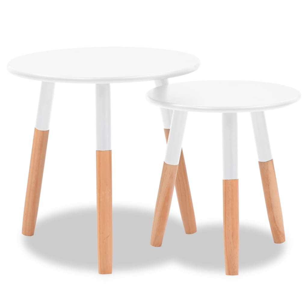 Set De Mesas Auxiliares 2 Unidades Madera Maciza De Pino Blanco_0
