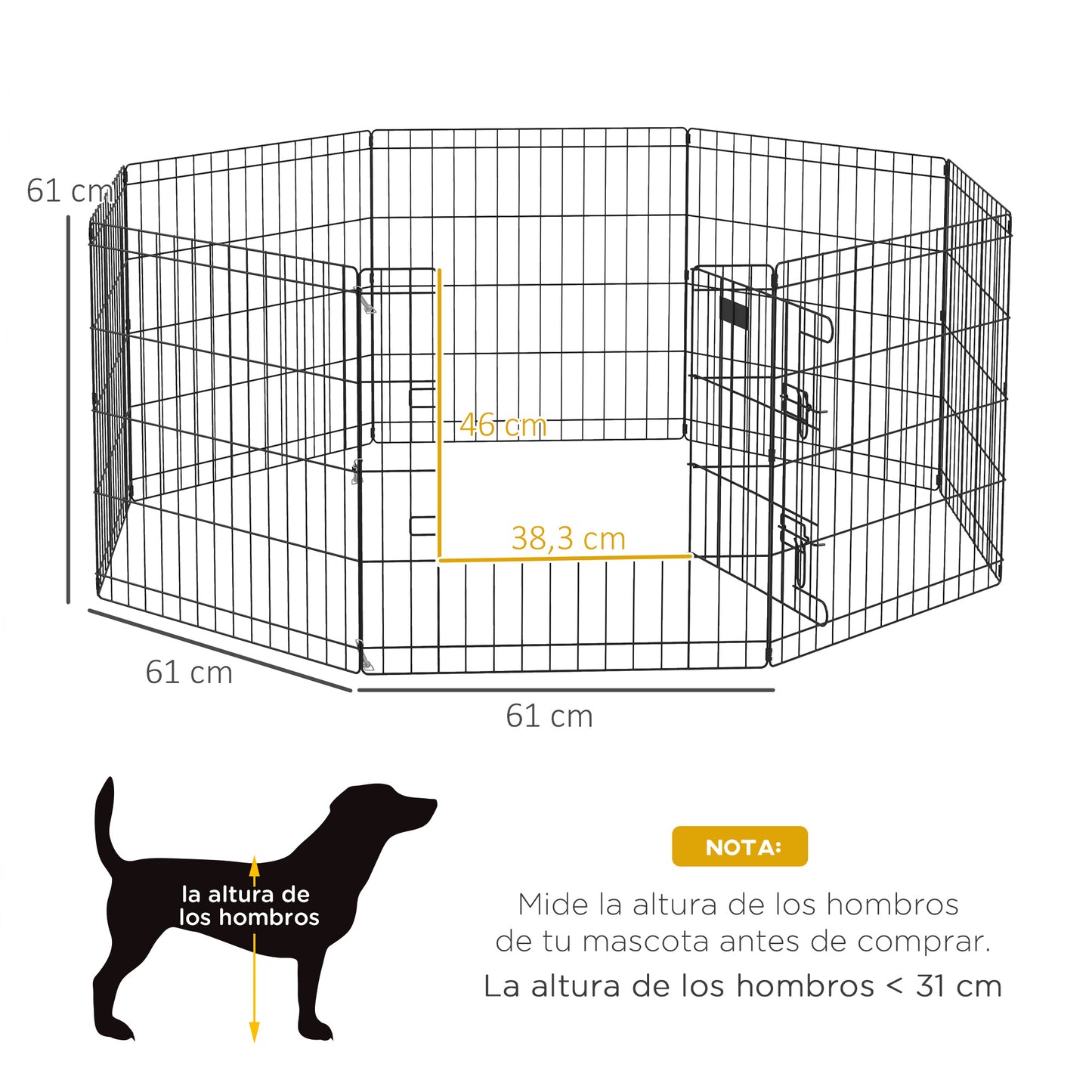 Pawhut Parque De Juegos Perros 8 Paneles 61x61 Cm Plegable De Metal Con Puerta_2