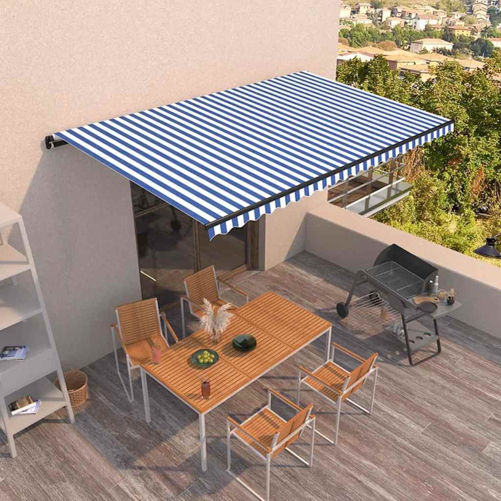 Toldo Retráctil Manual Azul Y Blanco 500x350 Cm_1