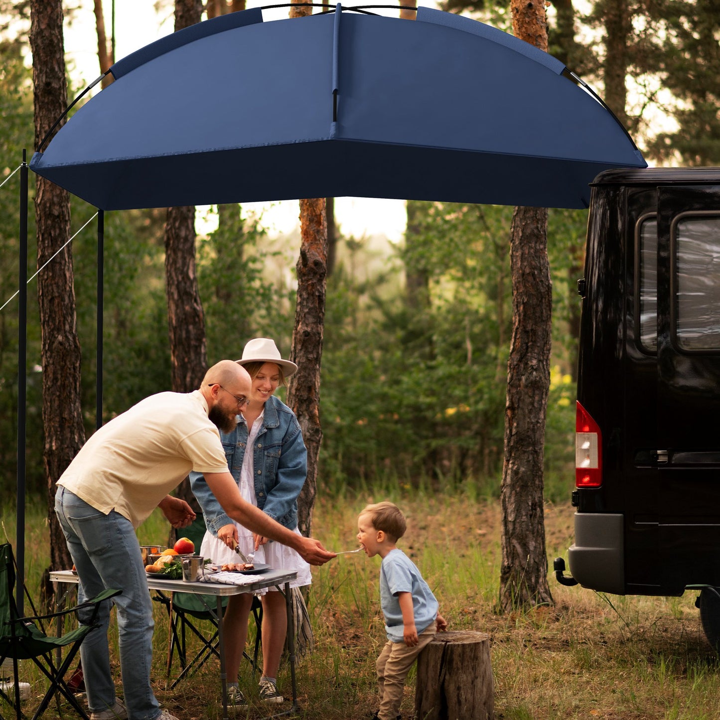 Outsunny Toldo Para Coche Con Altura Ajustable 290x278x230-260 Cm Azul Oscuro_1