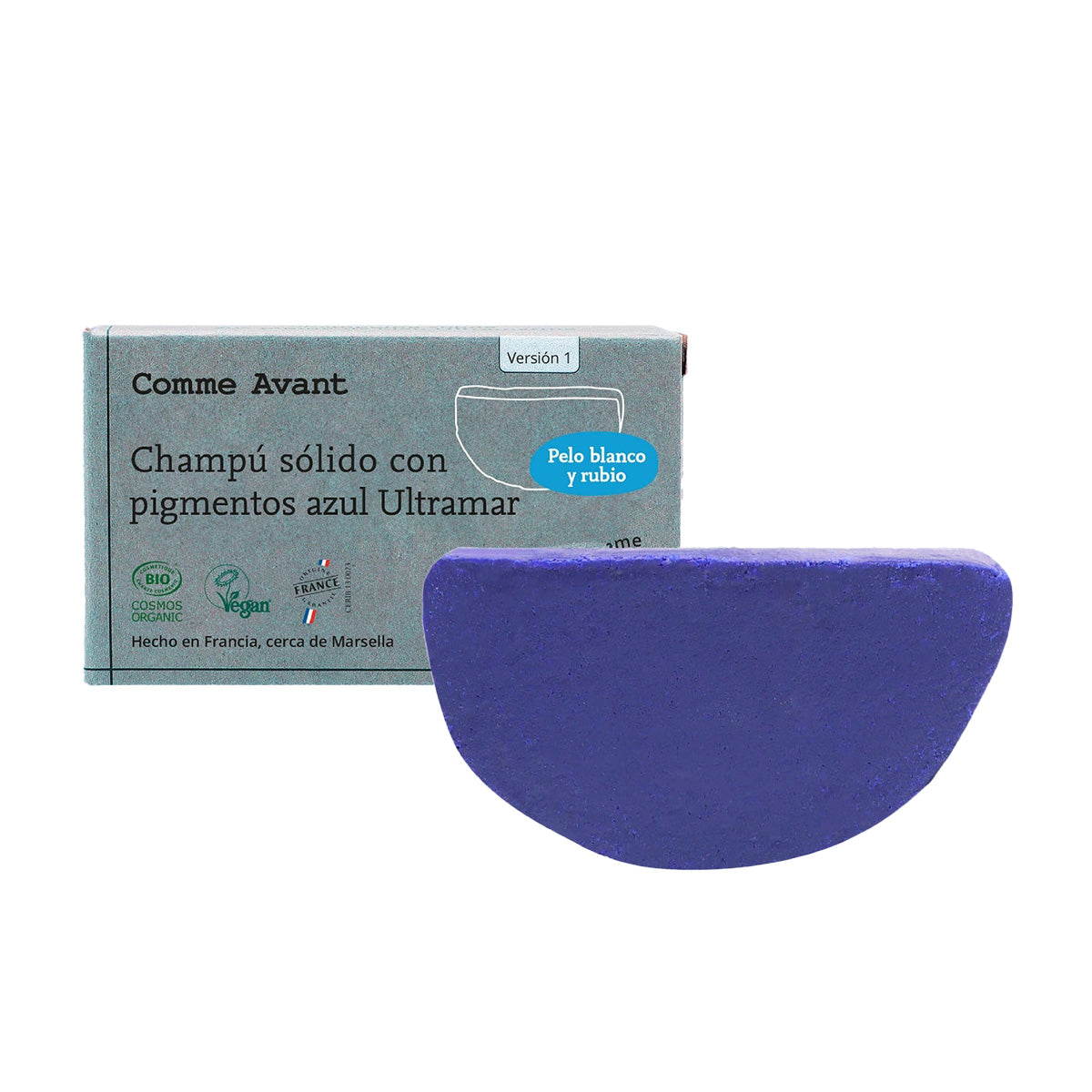 Champú sólido con pigmentos azul Ultramar (para cabello rubio y blanco) Comme Avant 70 g