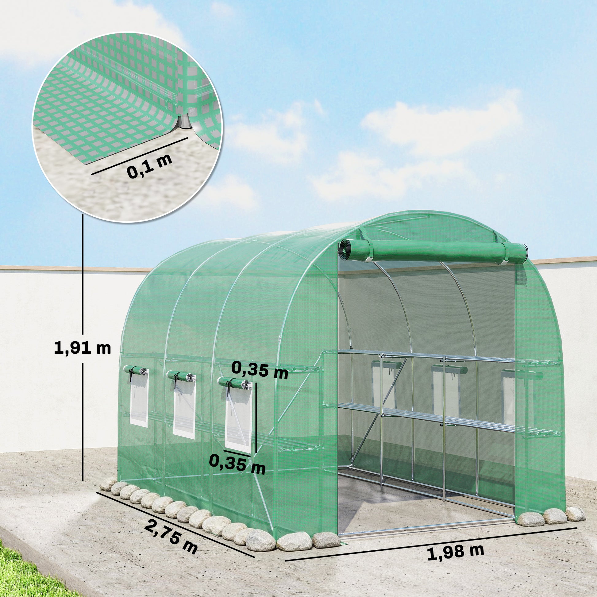 Outsunny Invernadero De Exterior 2,8x2x1,9 M Con Estantes Puerta Enrollable_2