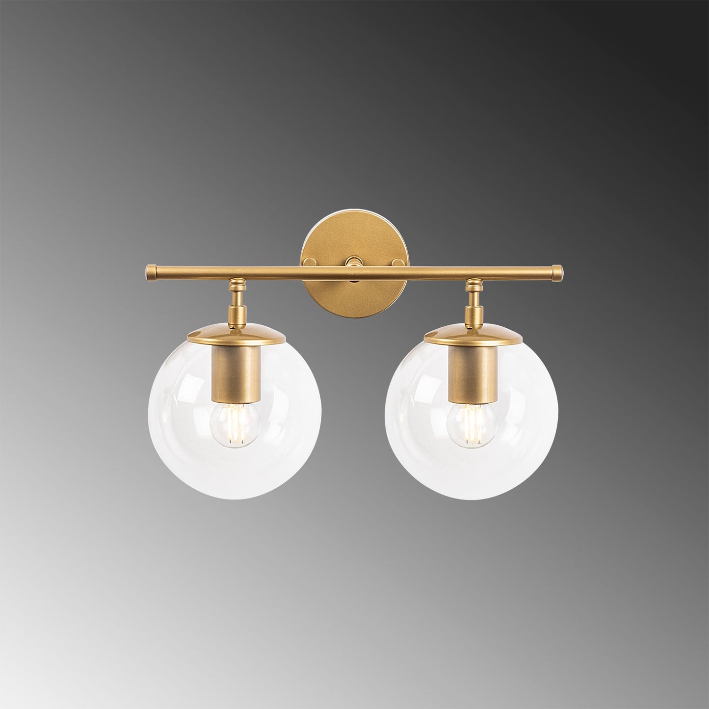 Aplique De Pared, Recto 2 Transparente, Metal , Oro Brillante, 36x24x16, Casquillo 2 X E14 Max 40 W_3