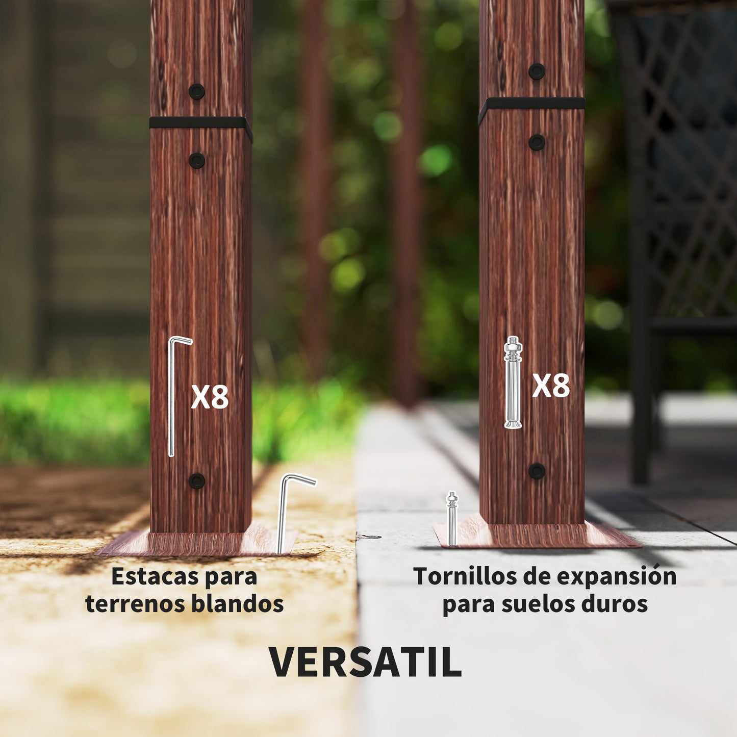 Outsunny Pérgola Con Techo Retráctil 4x3 M Resistente Al Agua Natural Y Café_5
