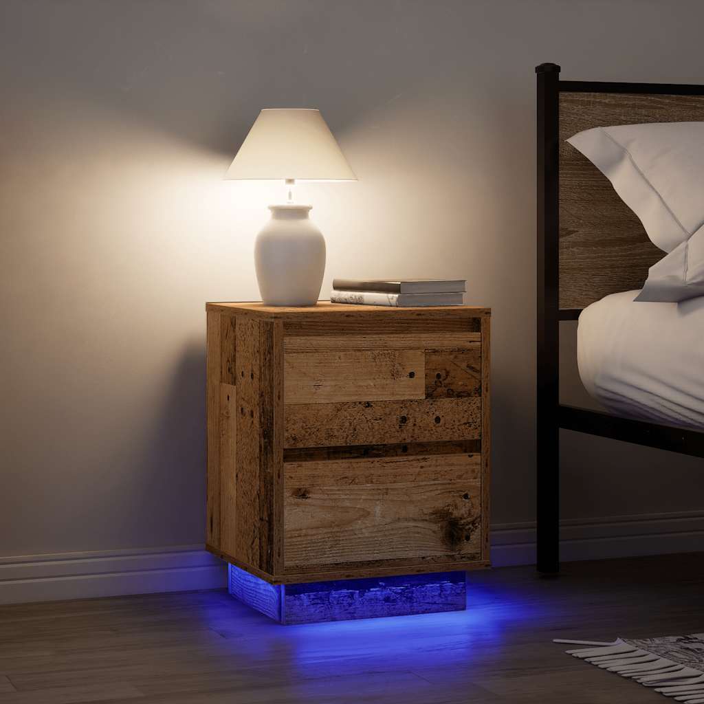Mesilla De Noche Con Luces Led Madera Vieja 38x34x50 Cm_3