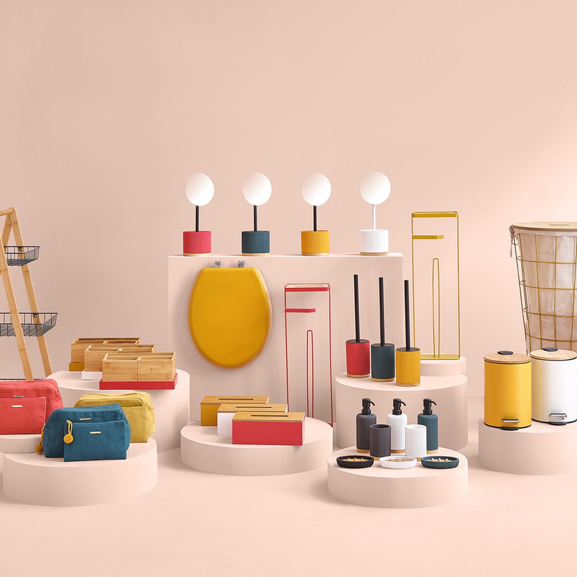 Cubo Pedal 3 L Con Tapa Bambú Moderno Blanco_3