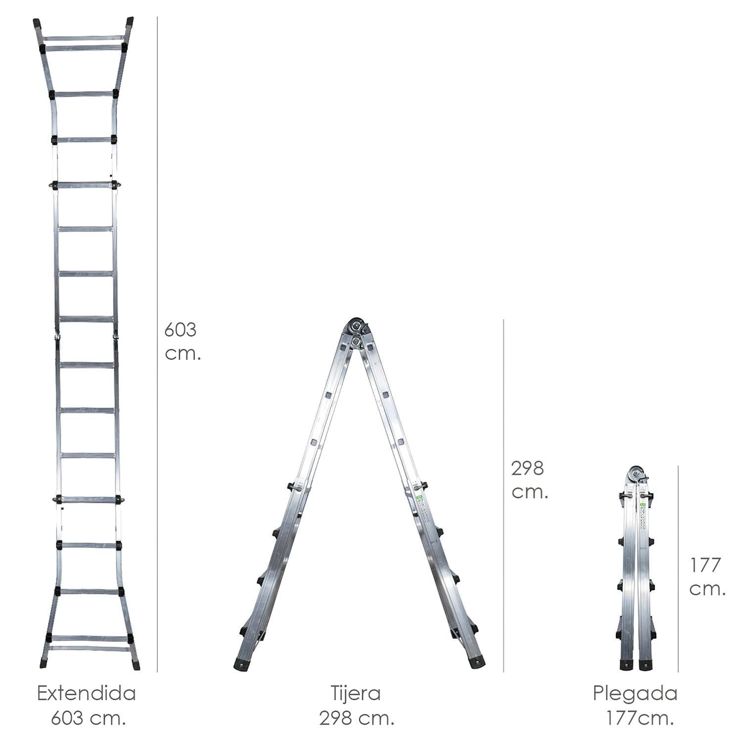 Escalera Telescópica Aluminio  6+6 Peldaños Perfil 67 Mm.