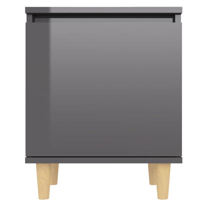 Mesitas De Noche 2 Uds Patas De Madera Gris Brillo 40x30x50 Cm_4