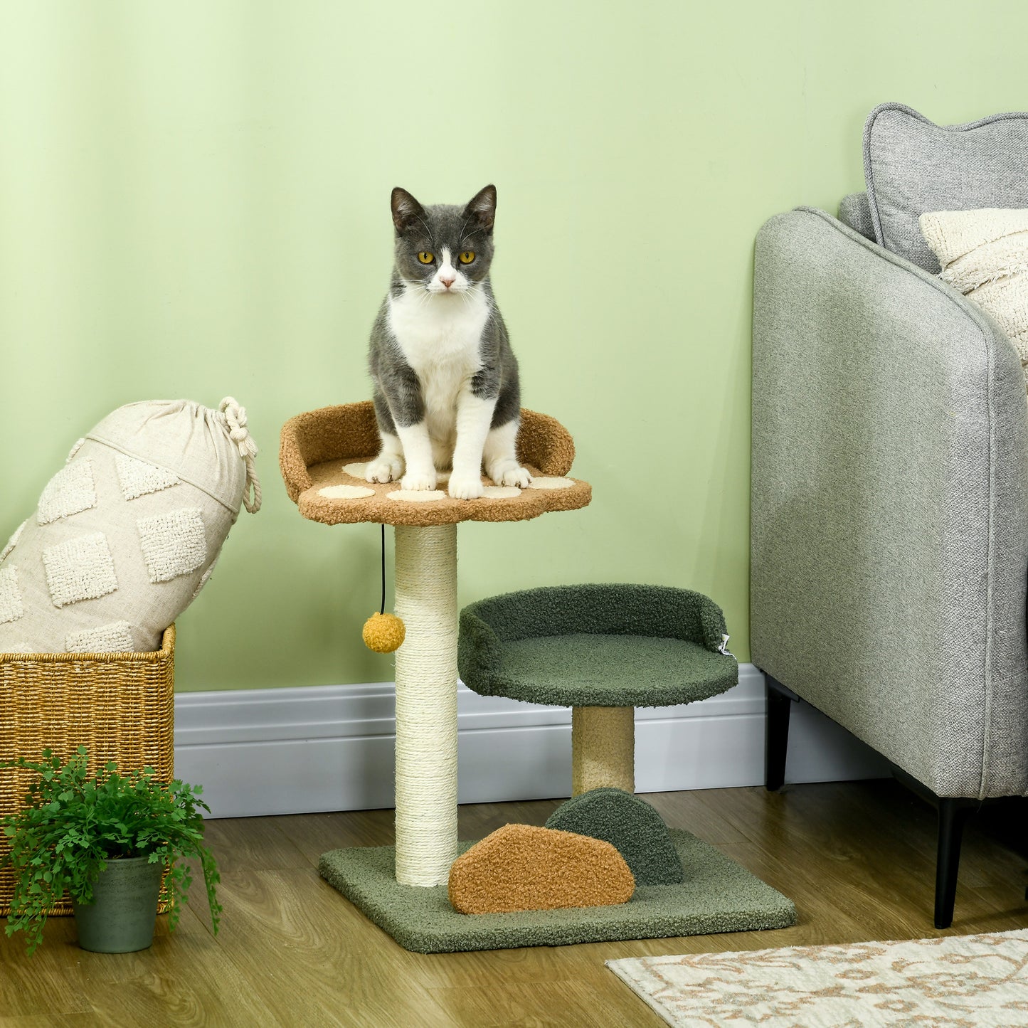 Pawhut Árbol Rascador Para Gatos Pequeño Con Cama 43x39x52 Cm Multicolor_1
