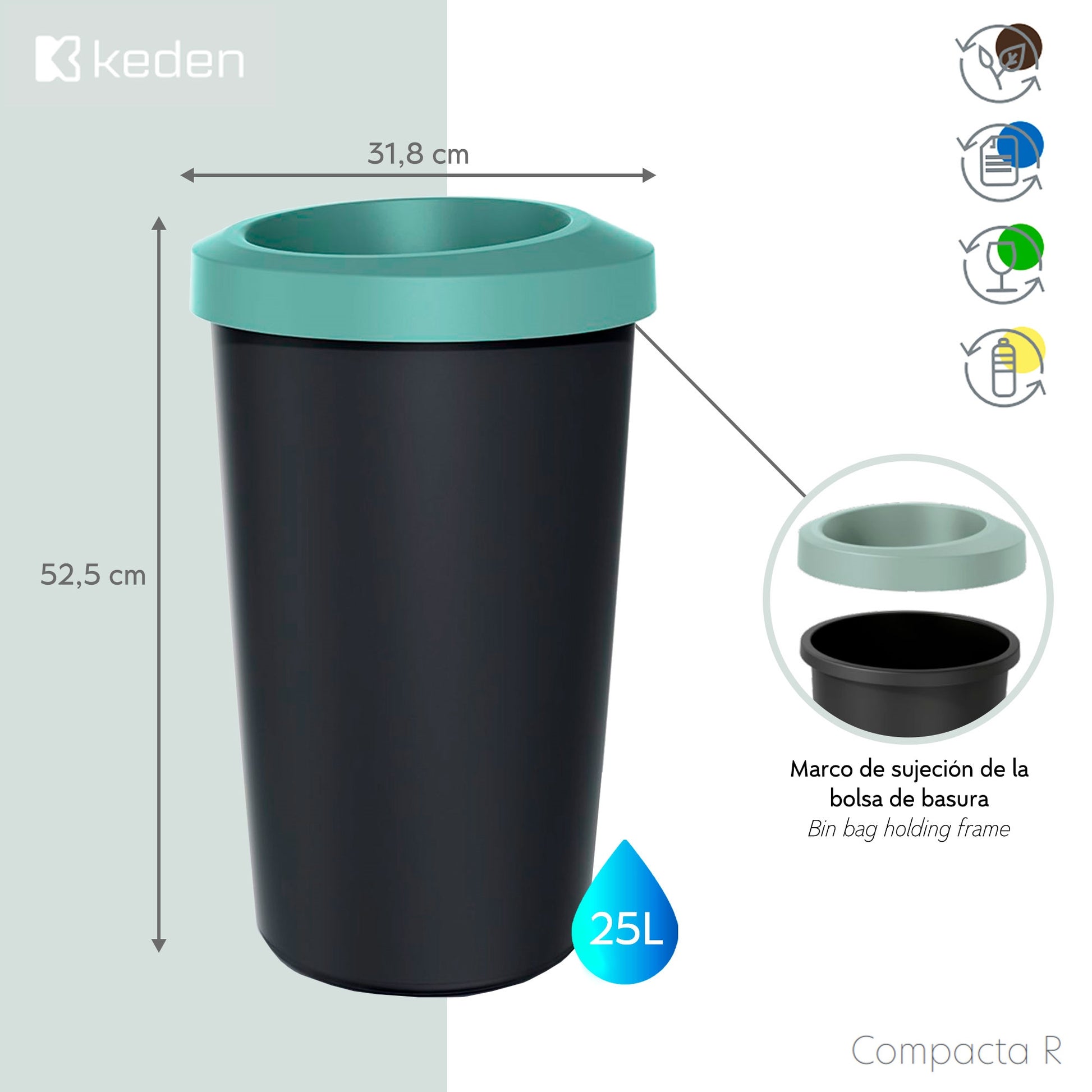Cubo De Reciclaje 25l Keden En Plástico Con Práctica Tapa Abierta Color Gris._1