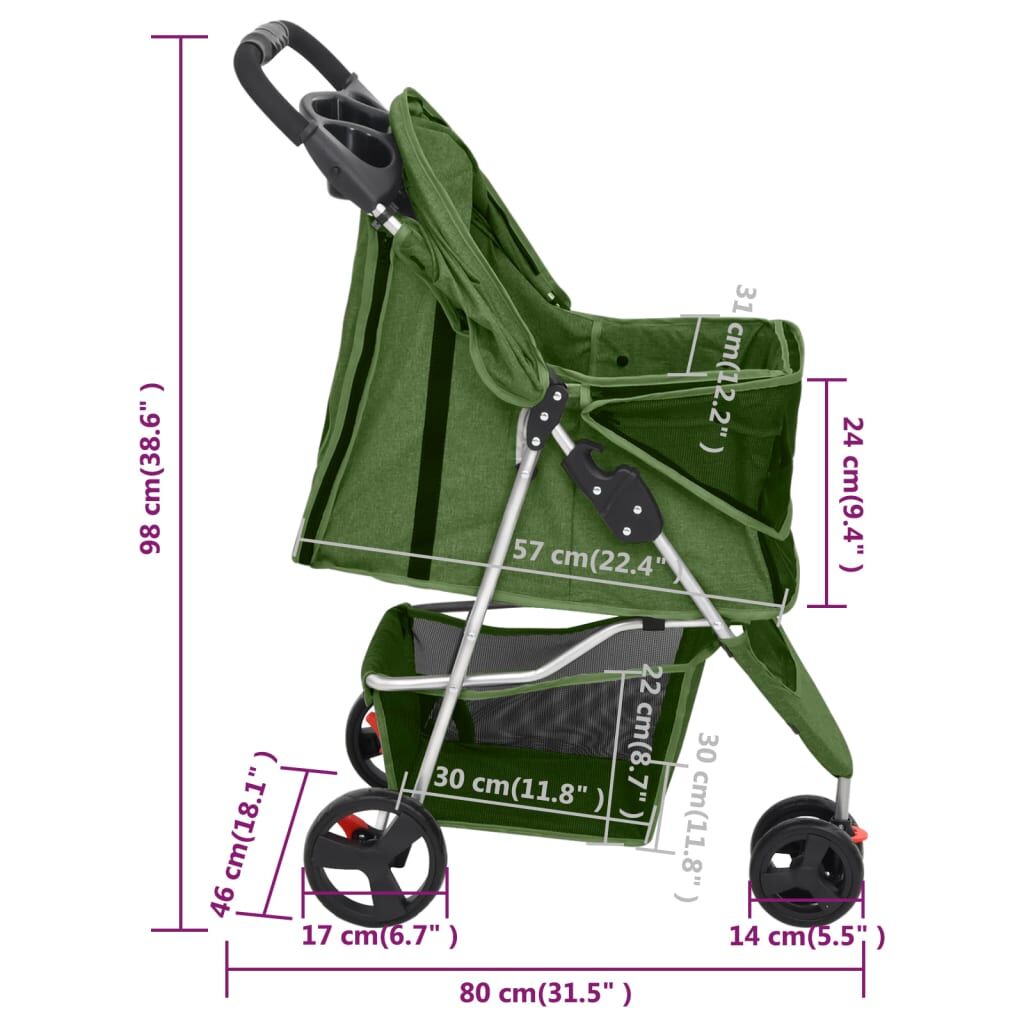 Vidaxl Cochecito Para Perros Plegable Tela Oxford Verde 80x46x98 Cm_2