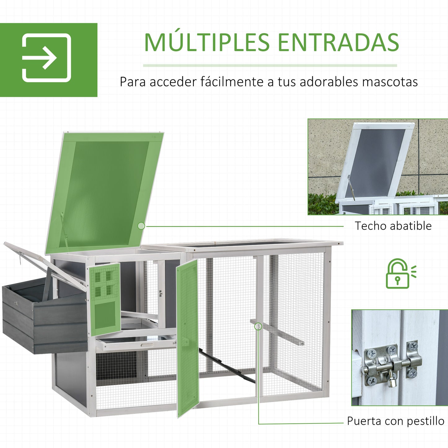 Pawhut Gallinero De Madera Exterior Con Nido Corral Techo De Policarbonato Rampa_5