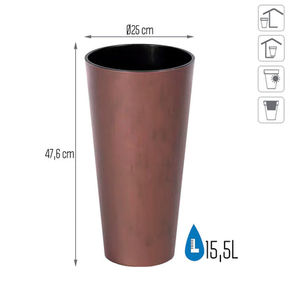 Maceta Tubus Slim Corten 15,5l., Dimensiones (mm) 250x250x476, Color Cobre