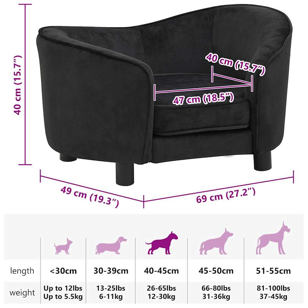 Vidaxl Sofá Para Perros Felpa Negro 69x49x40 Cm_2