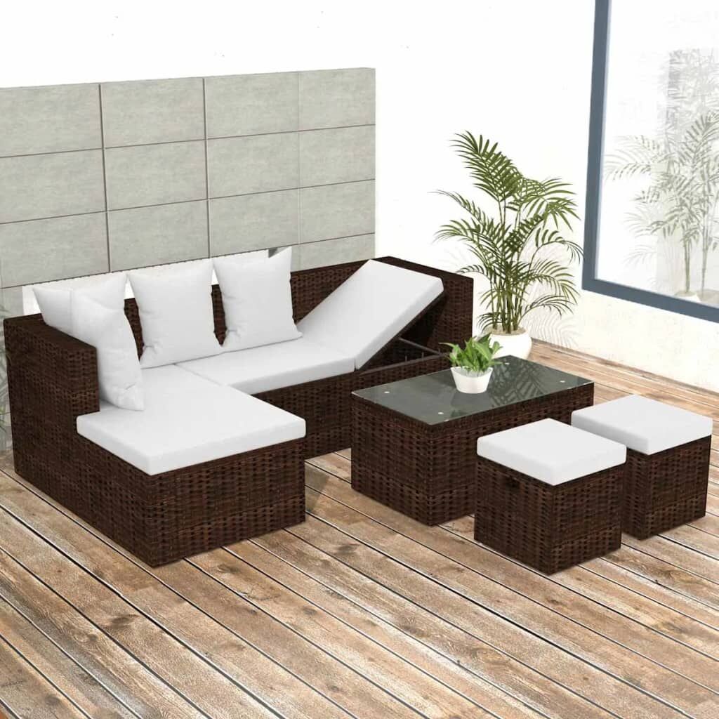 Vidaxl Set Muebles De Jardín 4 Piezas Y Cojines Ratán Sintético Marrón_1
