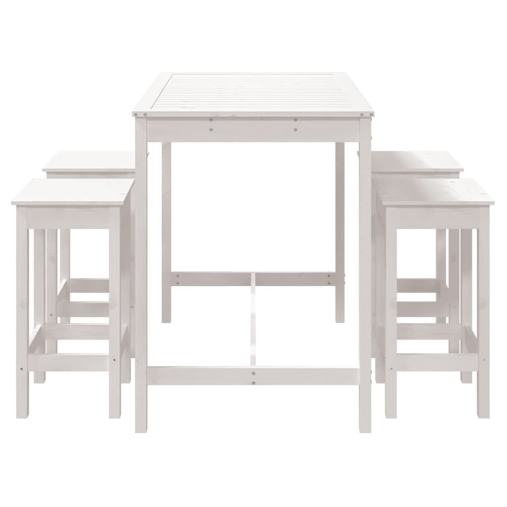 Vidaxl Set De Mesa Y Taburetes Altos Jardín 5 Pzas Madera Pino Blanco_4