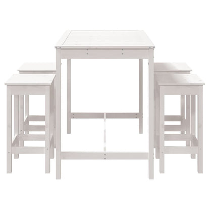 Vidaxl Set De Mesa Y Taburetes Altos Jardín 5 Pzas Madera Pino Blanco_4