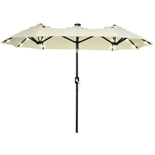 Outsunny Sombrilla Doble Con Luces Led 280x146x227 Cm Inclinación De 45° Beige_0