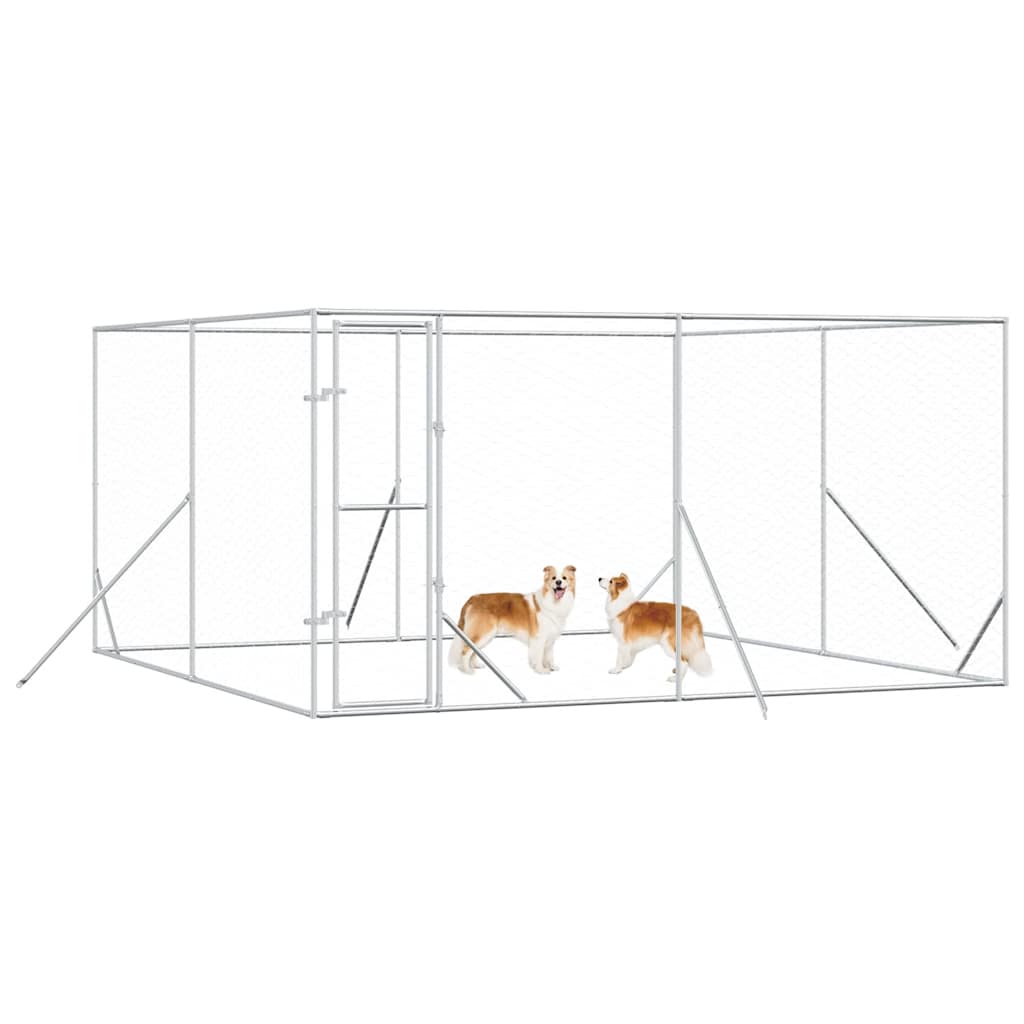 Perrera De Exterior Acero Galvanizado Plateado 4x4x2 M_2