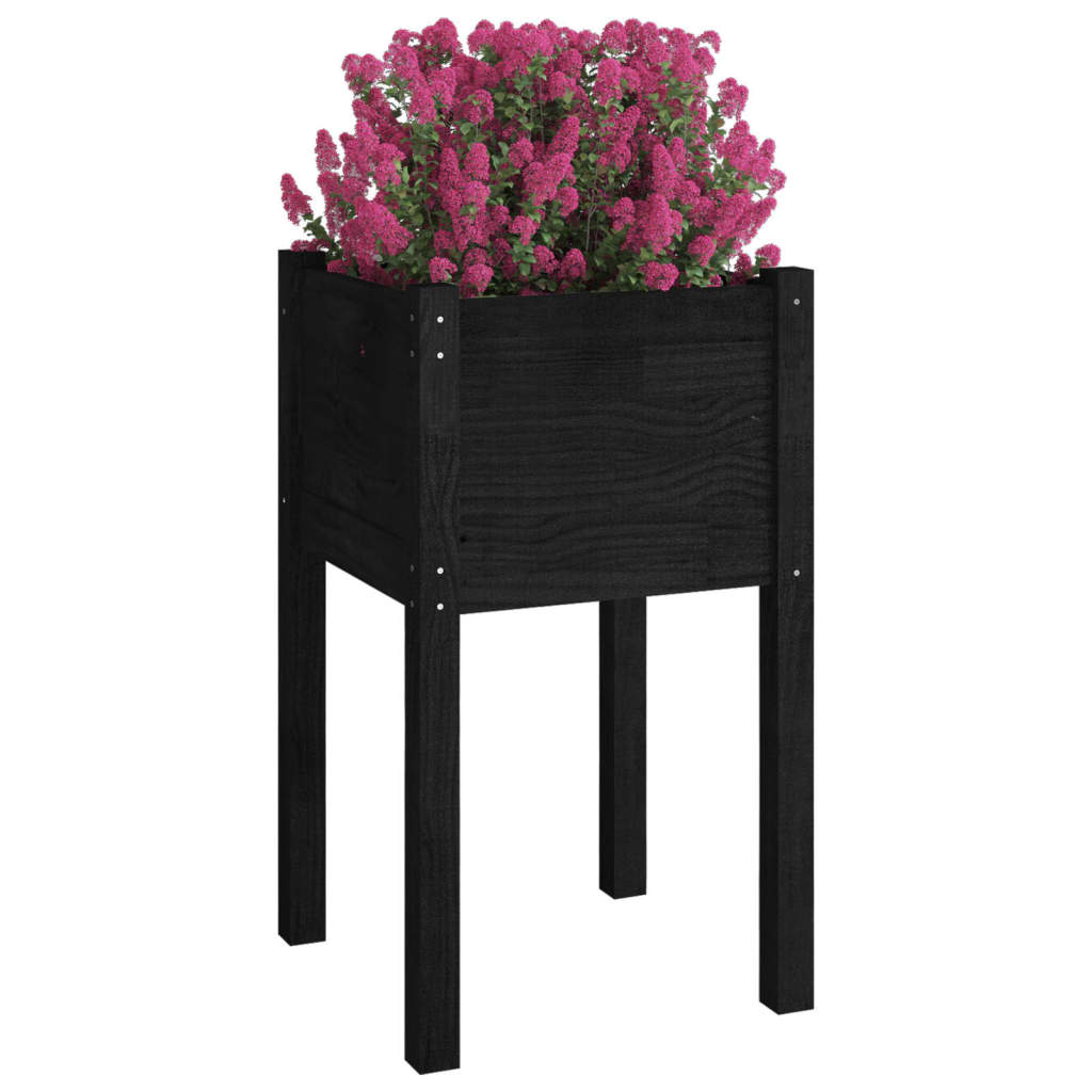 Jardineras 2 Unidades Madera Maciza De Pino Negro 40x40x70 Cm_2