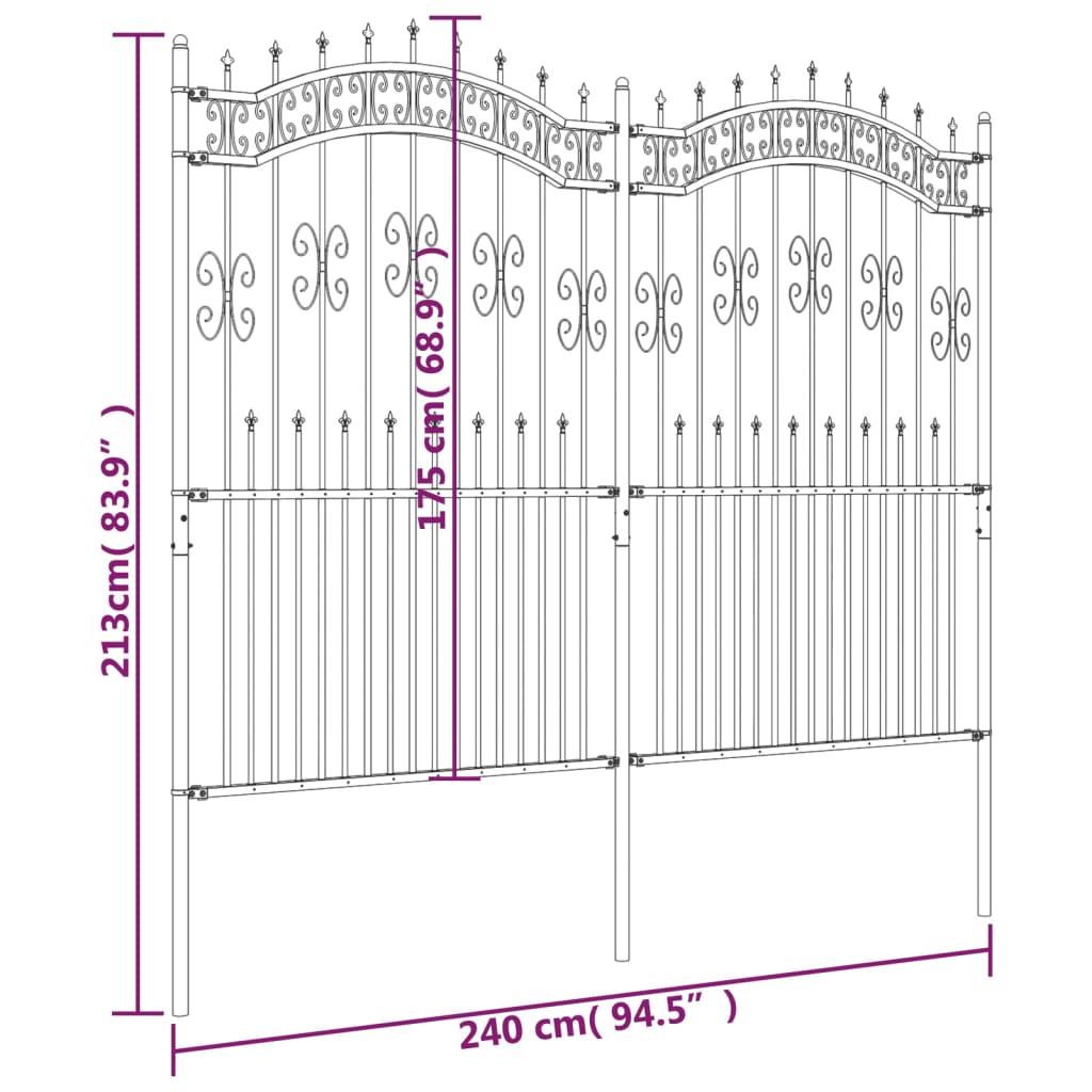 Valla De Jardín Con Punta De Lanza Acero Recubierto Negro 222cm / Vetonek_4