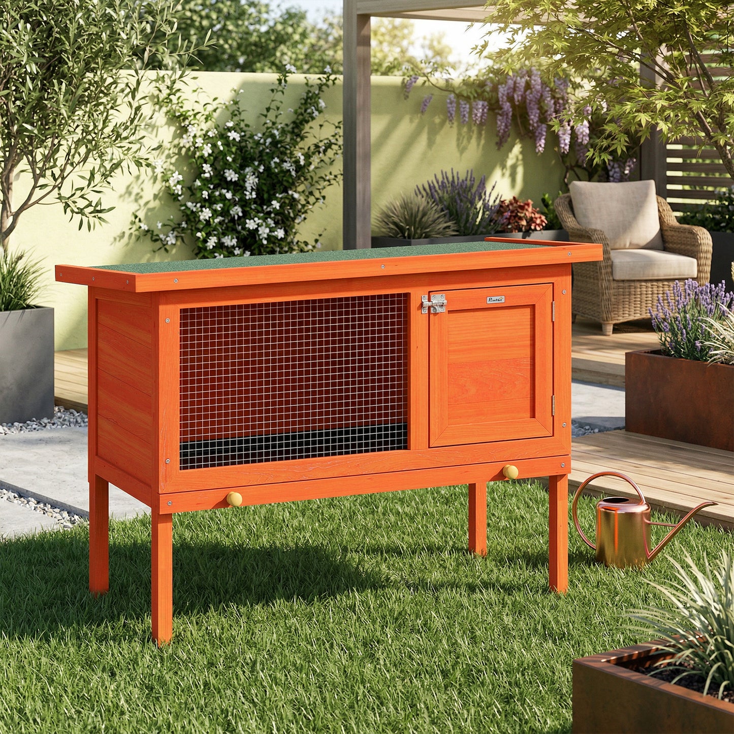 Pawhut Conejera De Madera Con Techo Asfáltico Abatible Bandeja Extraíble Naranja_1