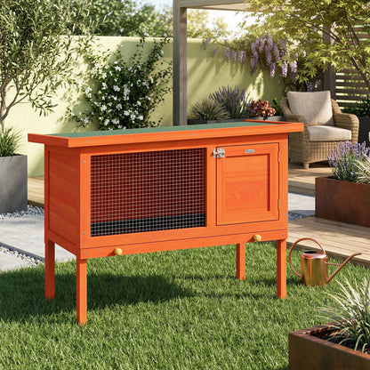 Pawhut Conejera De Madera Con Techo Asfáltico Abatible Bandeja Extraíble Naranja_1