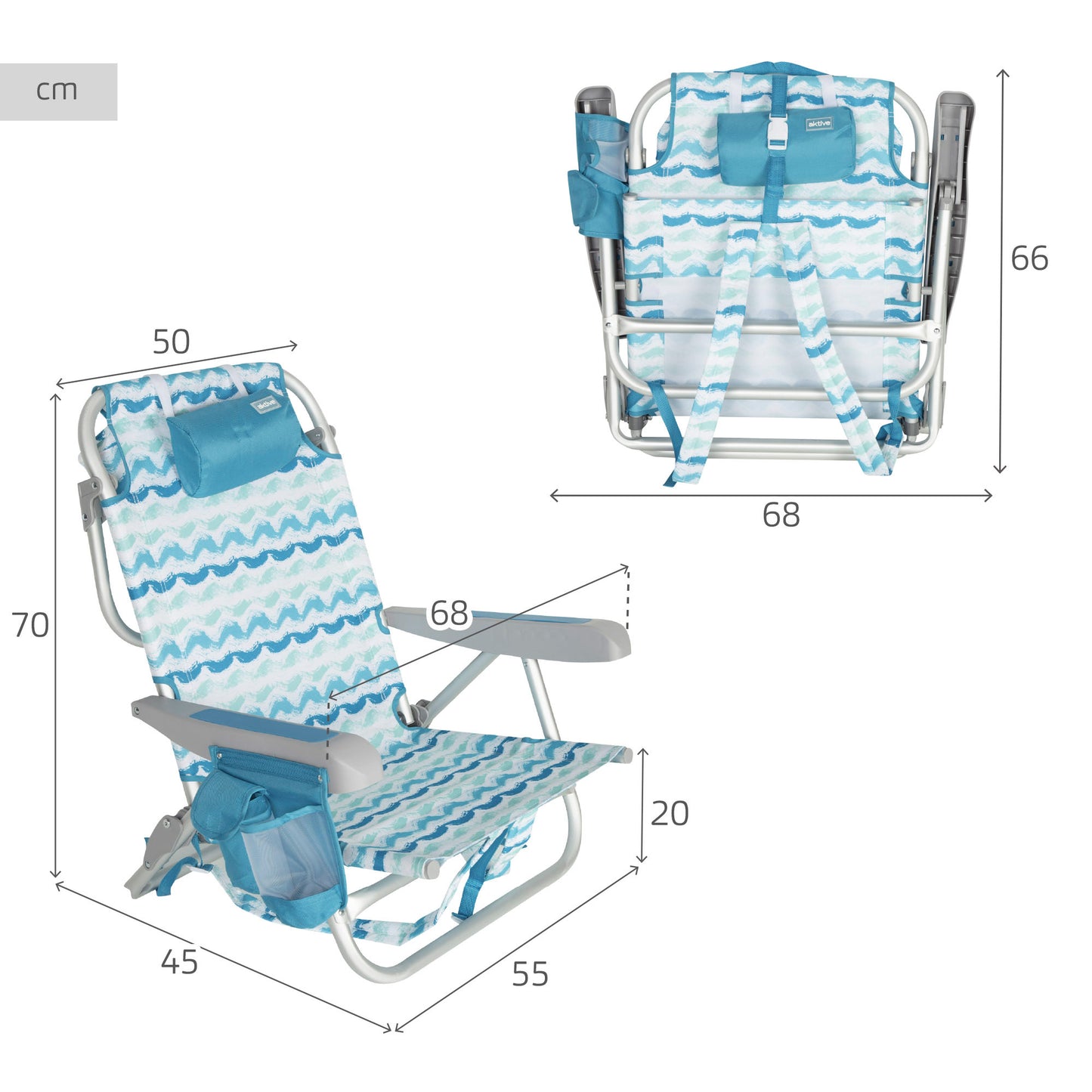 Aktive Silla Playa Plegable Reclinable 5 Posiciones, Aluminio Y Acero, Bolsillo Lateral Y Cojín_3