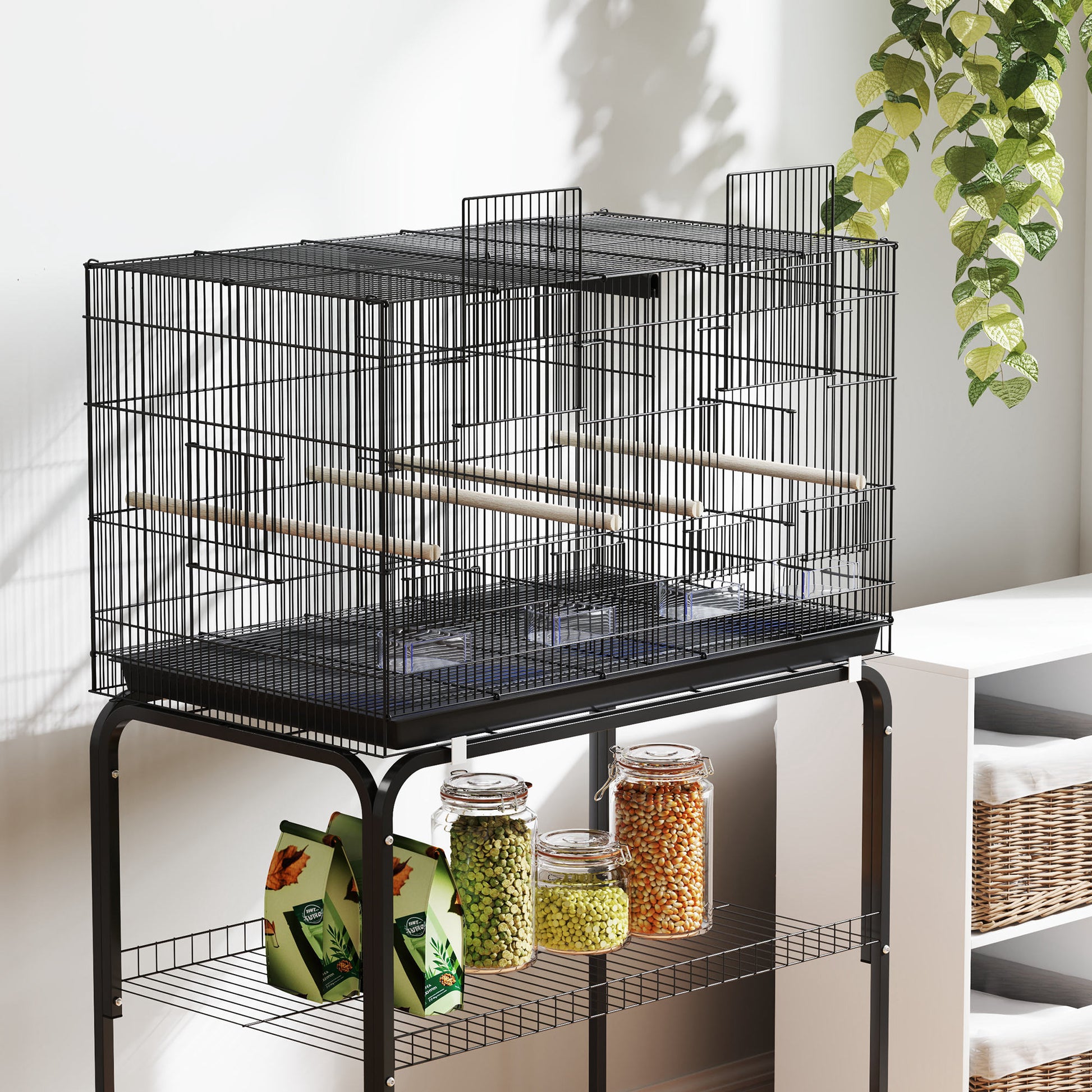 Pawhut Jaula Para Pájaros Con Divisor Ruedas Para Mascota Aves Loros Canarios_3