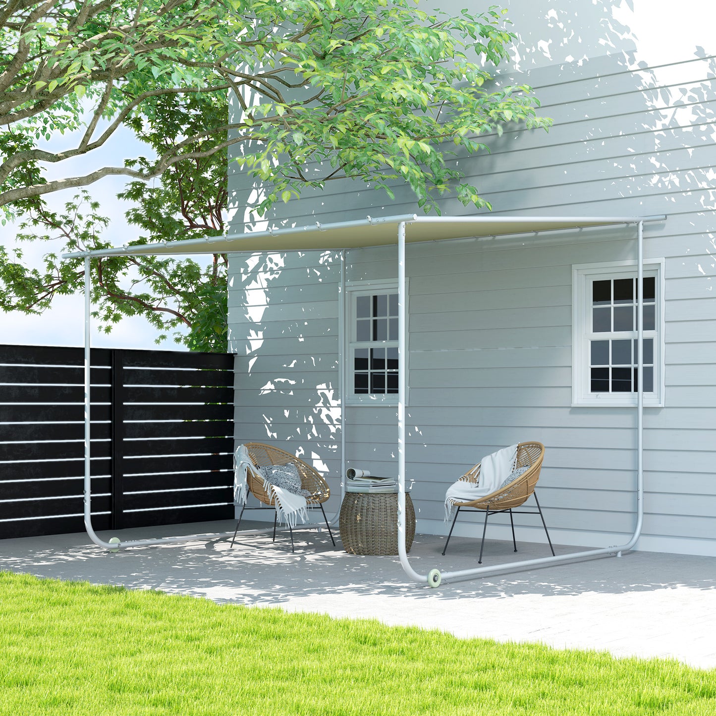 Outsunny Pérgola 3x3 M Con Ruedas Protección Uv 30+ Impermeable Crema_1