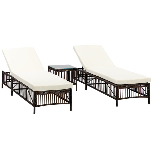 Outsunny Conjunto De 2 Tumbonas De Ratán Con Mesa De Centro Marrón_0