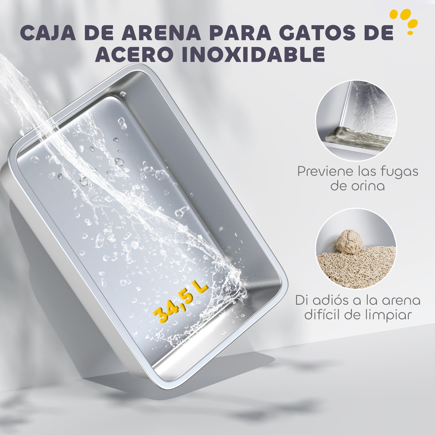 Pawhut Arenero Para Gatos Cubierto De Acero Inoxidable Con Paso De Salida Gris_3