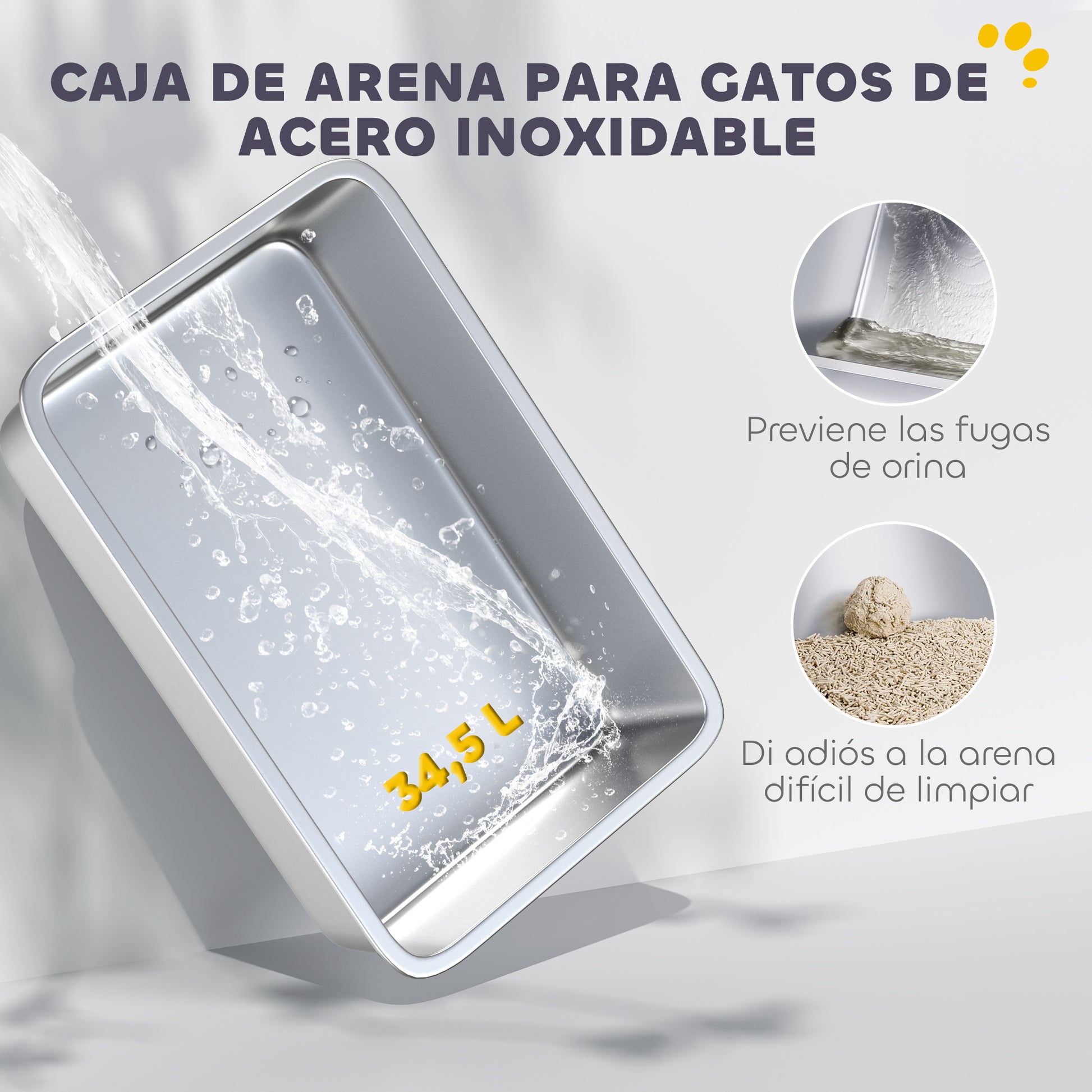 Pawhut Arenero Para Gatos Cubierto De Acero Inoxidable Con Paso De Salida Gris_3