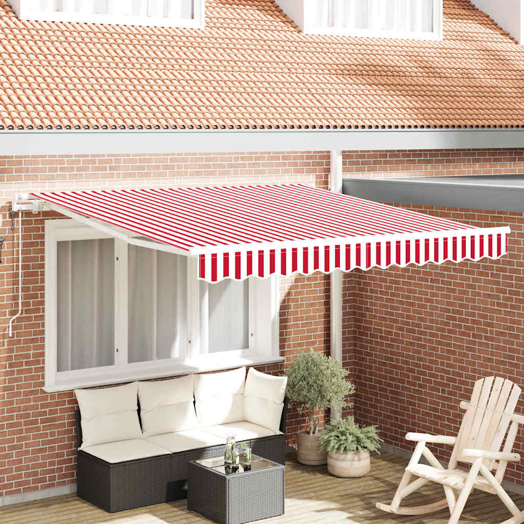 Toldo Retráctil Rojo Y Blanco 350 X 250 Cm Tela Y Aluminio_1