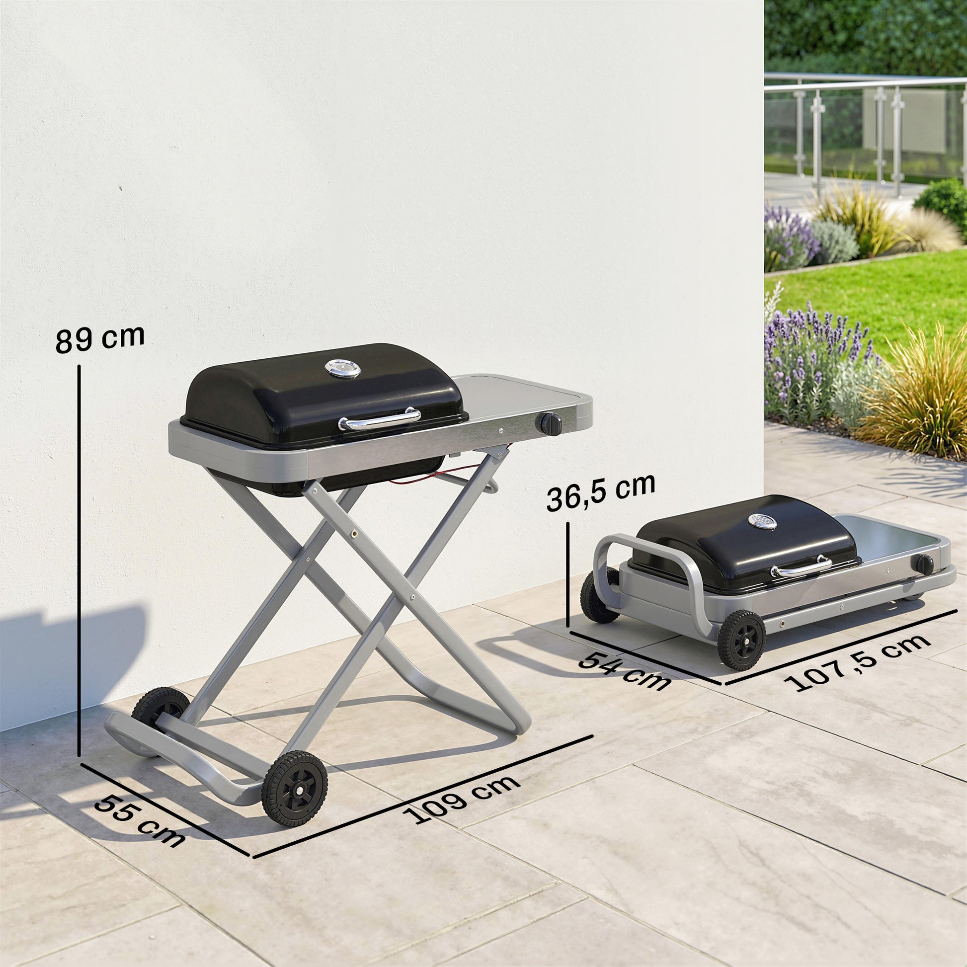 Outsunny Barbacoa De Gas Plegable Con Quemador 2,5 Kw Con Ruedas Mesa Lateral_2