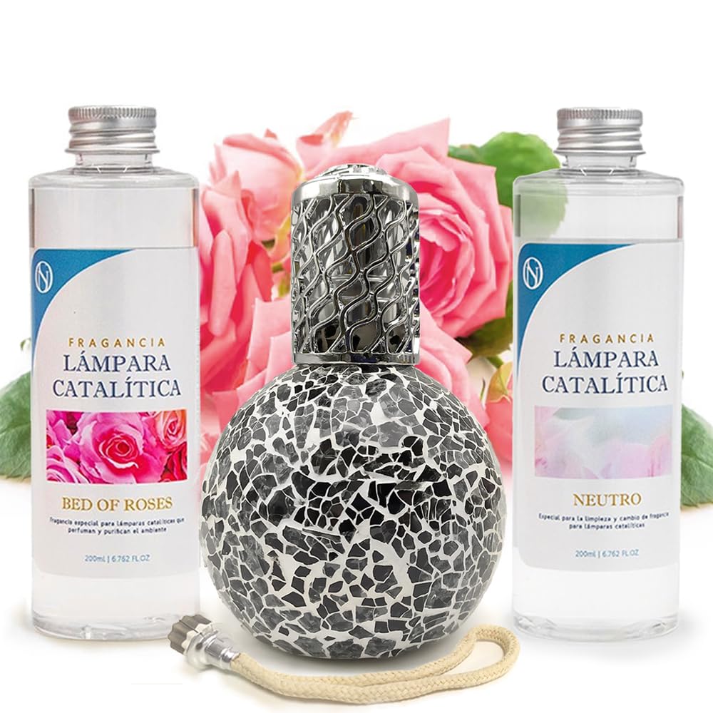 Pack Ahorro Lámpara Catalítica Mosaico Negro + Fragancia Bed Of Roses 500ml + Limpiador Neutro 200ml + Mecha De Repuesto_0
