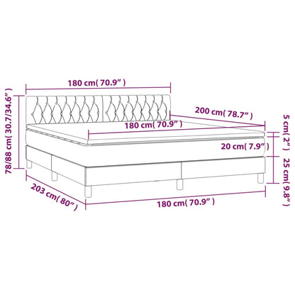 Cama Box Spring Colchón Y Luces Led Tela Gris Oscuro 180x200 Cm / Vetonek_3