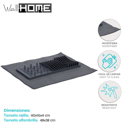 Well Home Escurreplatos Con Alfombrilla De Secado De Microfibra Color Gris