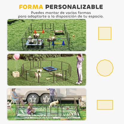 Pawhut Parque Para Perros De 12 Paneles Con 2 Puertas 80x60 Cm Gris_3