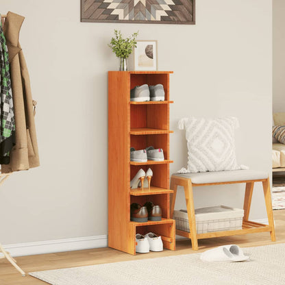 Mueble Zapatero Madera Maciza De Pino Marrón Cera 28x30x104 Cm / Vetonek_5