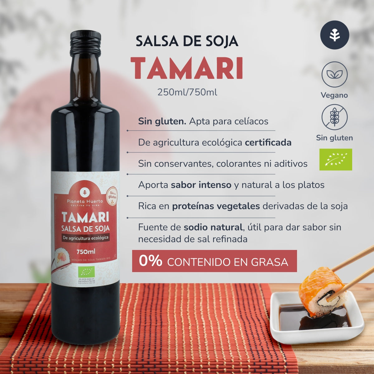Pack 6x Salsa de soja Tamari ECO Planeta Huerto 750 ml