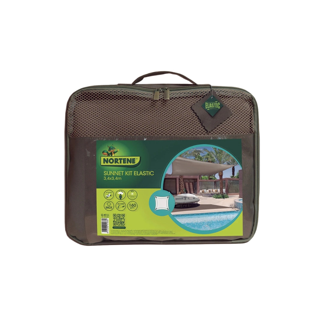 Malla De Sombreo Cuadrada Sunnet Kit Elast 3,4x3,4 M Marron Nortene_2