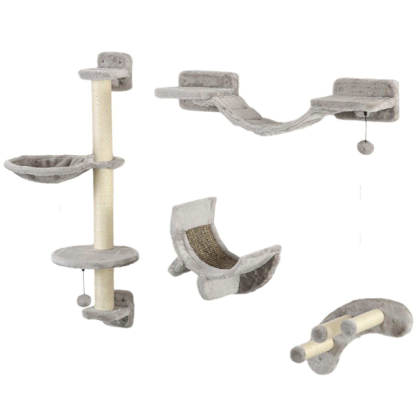 Pawhut Juego De Estanterías Para Gatos De 4 Piezas Con Hamaca Gris_0